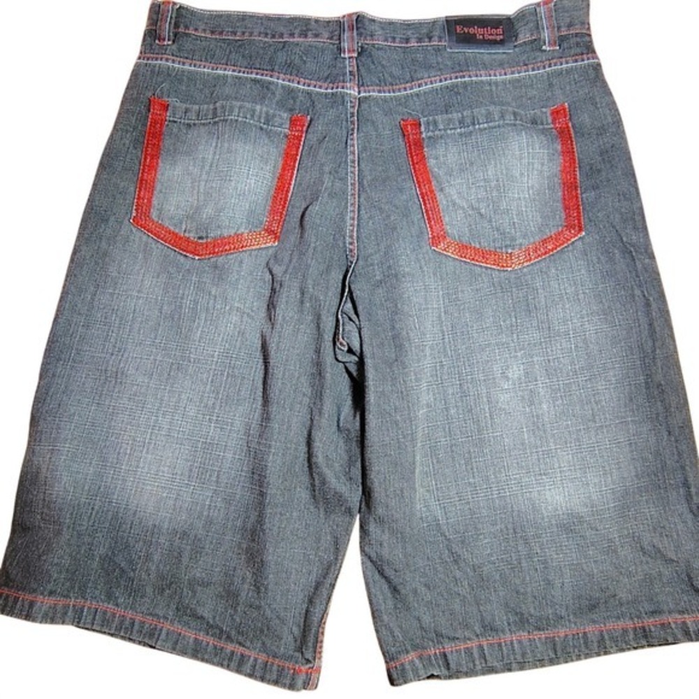 Evolution In Design Baggy Denim Shorts Size 42 Dark Wash Red Stitch Y2K 42x15‎